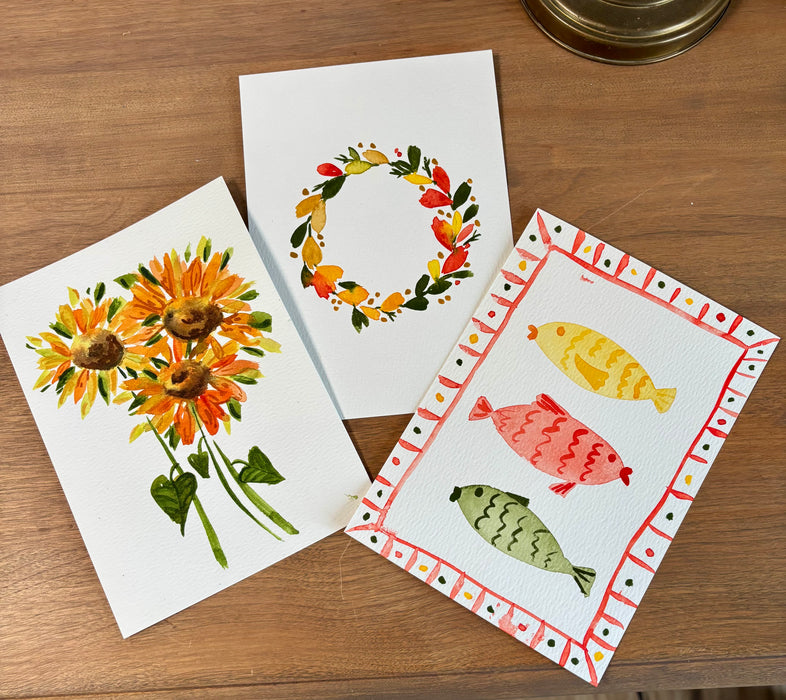 CLASS Watercolor Painting: Fall Favorites: Sunflowers, Wreaths, and School of Fish.